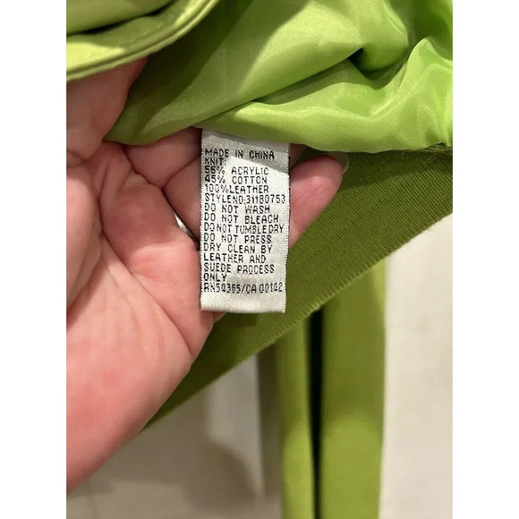 Peter Nygard Collection Lime Green Leather Front Knit Back Sleeves Jacket Large - Picture 8 of 8